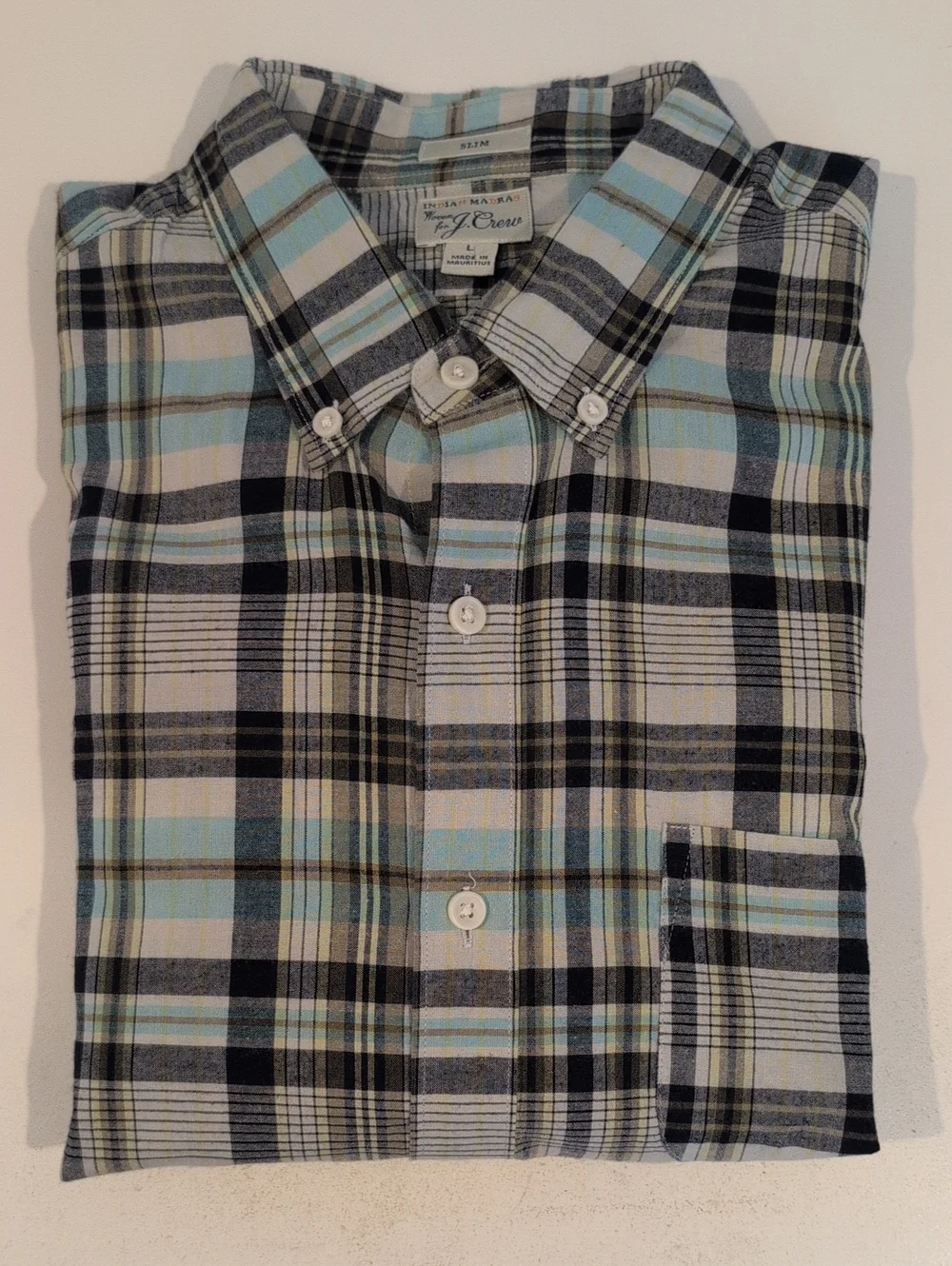 J. Crew Mens L Slim Indian Madras Long Sleeve Button Down Shirt Style #G0787